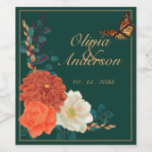 Hochzeit im Herbst Floral Monarch Butterfly Weinetikett (Einzelnes Label)
