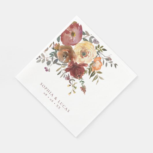 Hochzeit im Herbst Floral Rust Burgundy Serviette (Ecke)