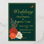 Hochzeit im Herbst Forest Green Floral Monarch But Folieneinladung (Vorderseite)