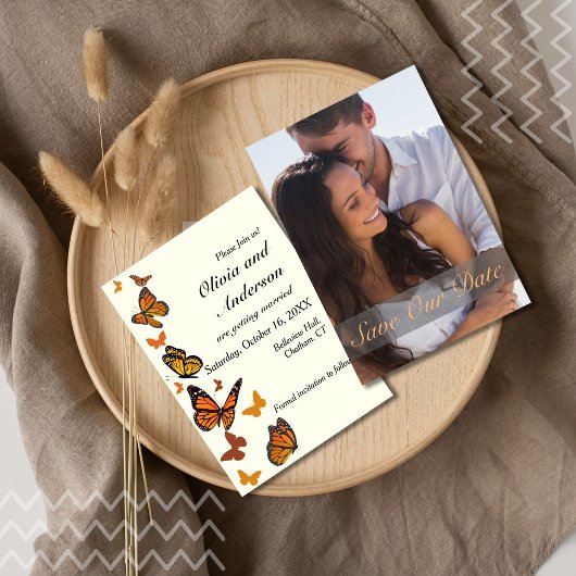 Hochzeit im Herbst Foto Monarch Butterfly Save The Date