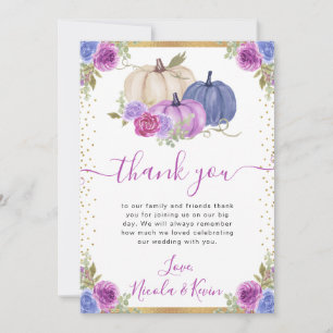 Hochzeit im Herbst für lila und blauflorale Pumpki Dankeskarte