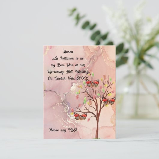 Hochzeit im Herbst für Trauzeuge anfordern Einladung (Stehend Vorderseite)