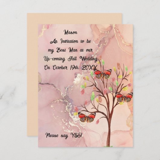 Hochzeit im Herbst für Trauzeuge anfordern Einladung (Vorne/Hinten)