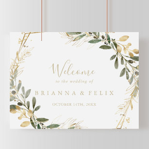 Hochzeit im Herbst Geometric Gold Greenery Willkom Poster