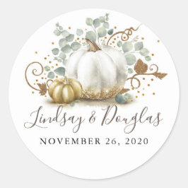 Hochzeit im Herbst Gold und Weiß Pumpkin Runder Aufkleber
