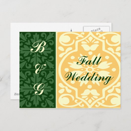 Hochzeit im Herbst Green Tan Monogram Custom Postc Postkarte (Vorne/Hinten)
