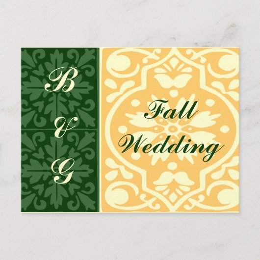 Hochzeit im Herbst Green Tan Monogram Custom Postc Postkarte (Vorderseite)