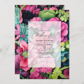 Hochzeit im Herbst Grün, Rosa und Schwarz Einladung (Vorne/Hinten)