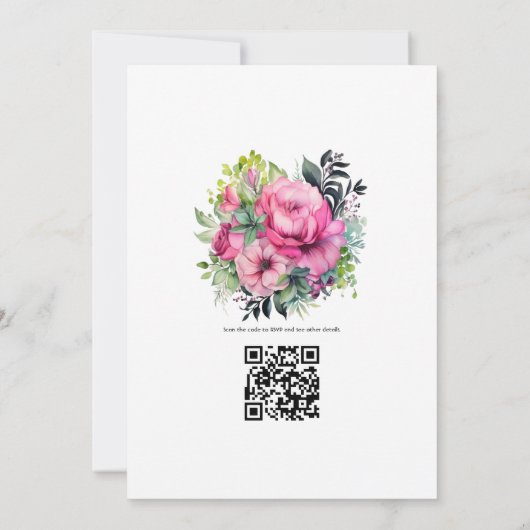 Hochzeit im Herbst Grün, Rosa und Schwarz Einladung (Rückseite)