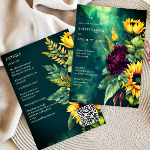 Hochzeit im Herbst Grün rustikale Sonnenblumen in Einladung