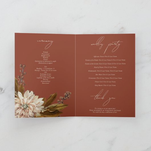 Hochzeit im Herbst Herbst Flora und Fauna Programm (Innenseite)