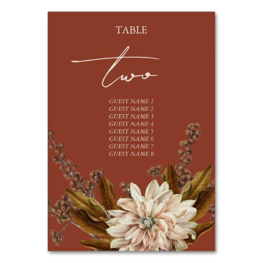 Hochzeit im Herbst Herbst Flora und Fauna Tischnummer (Vorderseite)