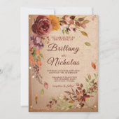 Hochzeit im Herbst Herbst Rustikale Blüte Burgund Einladung (Vorderseite)