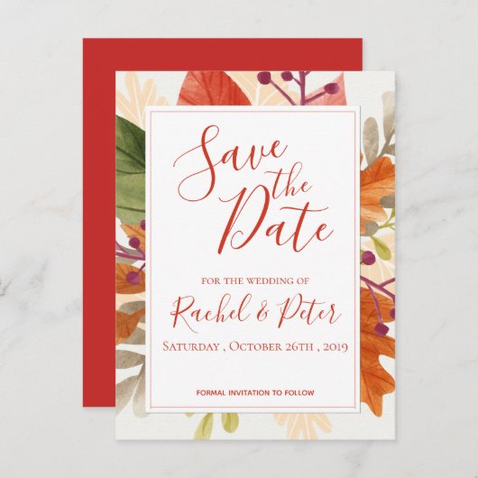 Hochzeit im Herbst im Herbst Save the Date Ankündigungspostkarte (Vorne/Hinten)