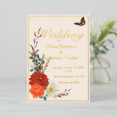 Hochzeit im Herbst Ivory Blumenmonarch Butterfly Folieneinladung (Stehend vorne)