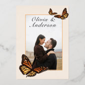 Hochzeit im Herbst Ivory Blumenmonarch Butterfly Folieneinladung (Rückseite)