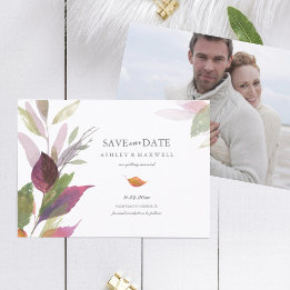 Hochzeit im Herbst Lila Blätter Foto Save the Date