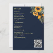 Hochzeit im Herbst Marineblau rustikale Sonnenblum Einladung (Rückseite)