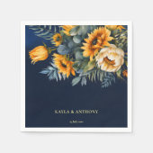 Hochzeit im Herbst Marineblau rustikale Sonnenblum Serviette (Vorderseite)