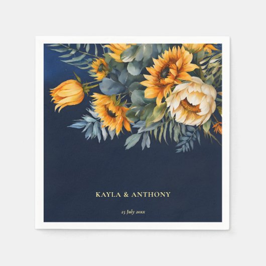 Hochzeit im Herbst Marineblau rustikale Sonnenblum Serviette (Vorderseite)