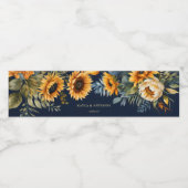 Hochzeit im Herbst Marineblau rustikale Sonnenblum Wasserflaschenetikett (Einzelnes Label)