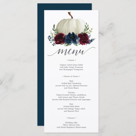 Hochzeit im Herbst-Menü der Burgundy Navy Menükarte (Vorne/Hinten)