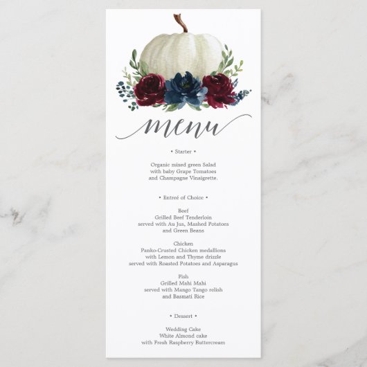 Hochzeit im Herbst-Menü der Burgundy Navy Menükarte (Vorderseite)