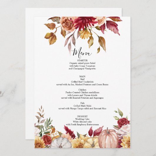 Hochzeit im Herbst Menükarte (Vorne/Hinten)