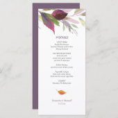 Hochzeit im Herbst mit Lila Blätter Menükarte (Vorne/Hinten)