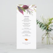Hochzeit im Herbst mit Lila Blätter Menükarte (Stehend Vorderseite)
