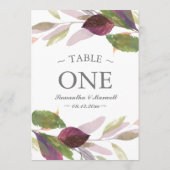 Hochzeit im Herbst mit Lila Foliage Tischnummer (Rückseite)