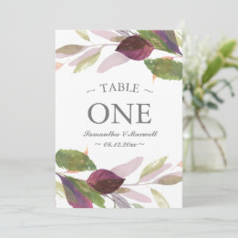 Hochzeit im Herbst mit Lila Foliage Tischnummer