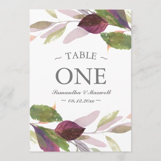 Hochzeit im Herbst mit Lila Foliage Tischnummer (Vorderseite)