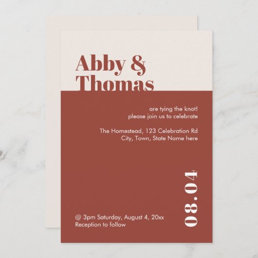 Hochzeit im Herbst Moderne Minimal Terracotta Einladung (Vorne/Hinten)