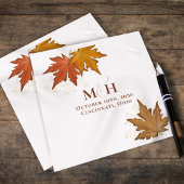 Hochzeit im Herbst Monogram Aquarell-Blätter Serviette