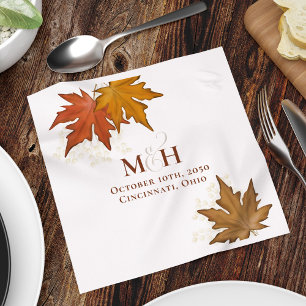 Hochzeit im Herbst Monogram Aquarell-Blätter Serviette