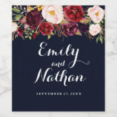 Hochzeit im Herbst Navy Burgund Blumenstrauß Weinetikett (Einzelnes Label)