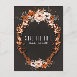 Hochzeit im Herbst Orange Floral Save the Date Her Ankündigungspostkarte
