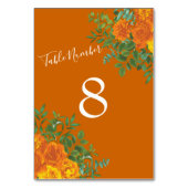 Hochzeit im Herbst Orange Rust Rose Blumen Schöne Tischnummer (Vorderseite)