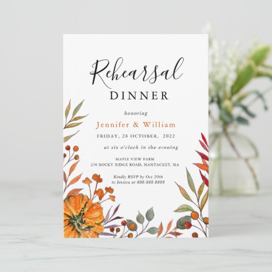 Hochzeit im Herbst Probe Abendessen Einladung (Stehend Vorderseite)