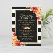 Hochzeit im Herbst Probe Abendessen Gold Blumenstr Einladung (Stehend Vorderseite)