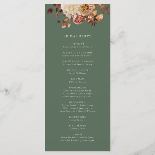 Hochzeit im Herbst Programm (Rückseite)