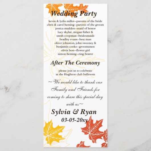 Hochzeit im Herbst Programm (Rückseite)