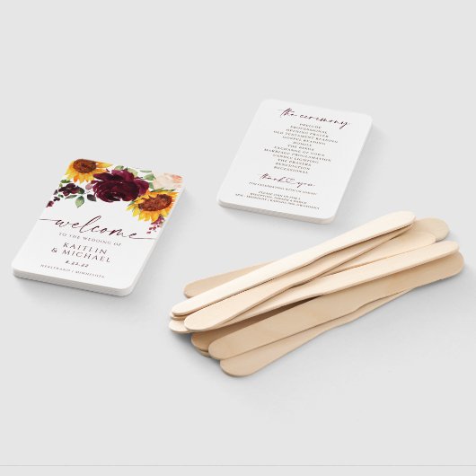 Hochzeit im Herbst Programm Sonnenblumen Burgund R Fächer (Non-assembled)