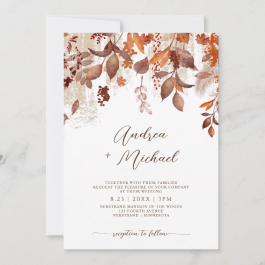 Hochzeit im Herbst Rost Herbst Blätter Einladung (Vorderseite)