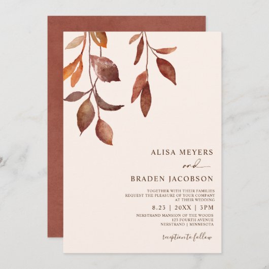 Hochzeit im Herbst rostende Herbstfarben Blätter F Einladung (Vorne/Hinten)