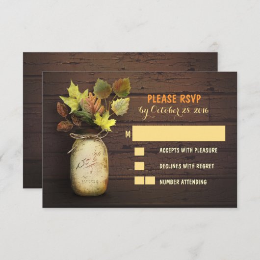 Hochzeit im Herbst RSVP-Karten mit Mason Jar RSVP Karte (Vorne/Hinten)