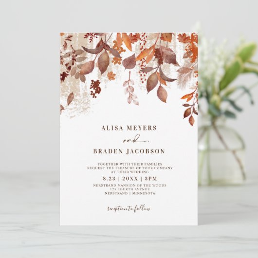 Hochzeit im Herbst Rust Herbst Blätter Einladung (Stehend Vorderseite)