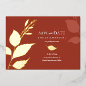 Hochzeit im Herbst Save the Date Orange-Blätter Folieneinladung (Vorderseite)