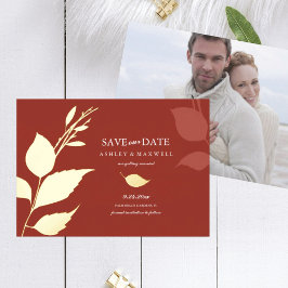 Hochzeit im Herbst Save the Date Orange-Blätter Folieneinladung